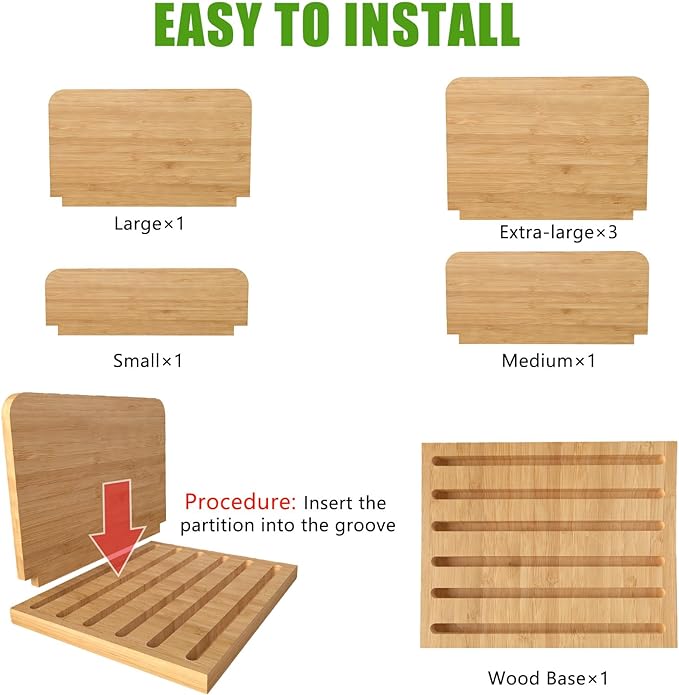 Deefielly Desk File Mail Organizer Countertop, 5 Slots Bamboo Folder Sorter - Image 4