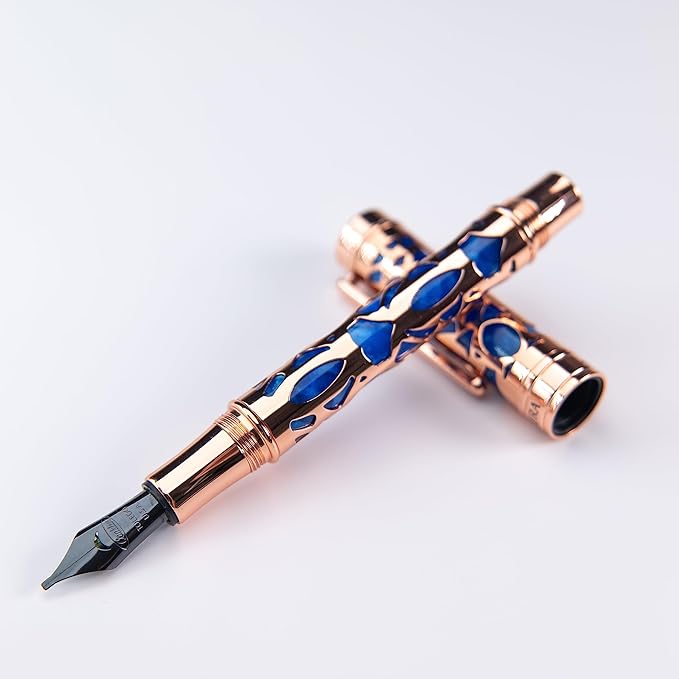 Conklin Endura Deco Crest Fountain Pen in Blue, Medium Nib, Premium Writing - Image 2