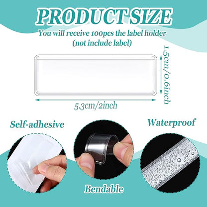 Jeyiour 100 Pcs Label Holders Adhesive Nameplate Pockets Storage Bin Labels - Image 2