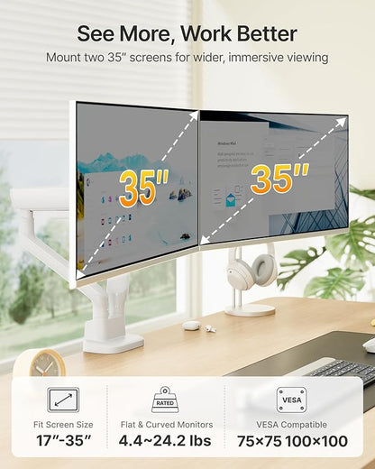 monTEK Dual Monitor Arm, Mechanical Spring Monitor Arm - Image 2