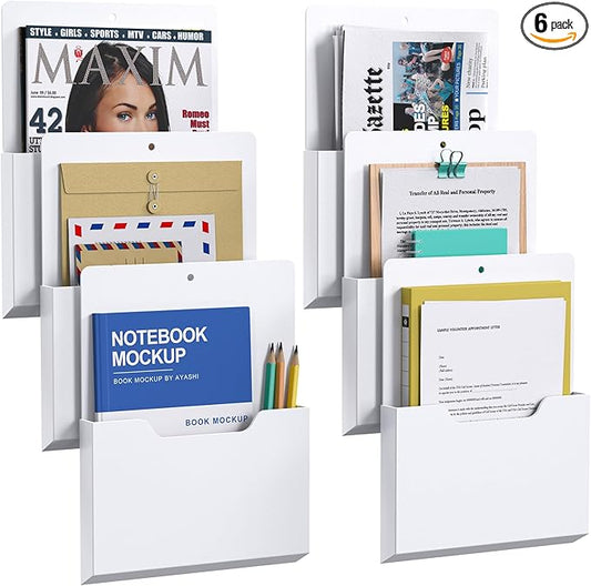 6 Pack Magnetic File Folder Holder, Wall Hanging Magnetic Pocket Mail Organizer by VEESUN