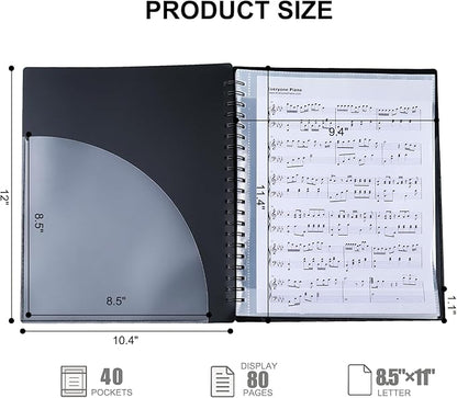 Piano Sheet Music Folder Organizer: 40 Plastic Sleeves Display 80 Pages Spiral - Image 2