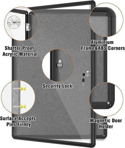 Mifuro 38"x28" Enclosed Bulletin Board, Lockable Weather-Resistant Aluminum - Image 3