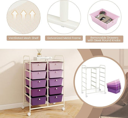 LDAILY 10 Drawer Rolling Cart, Storage Cart Organizer on Wheels, Drawer Cart - Image 6