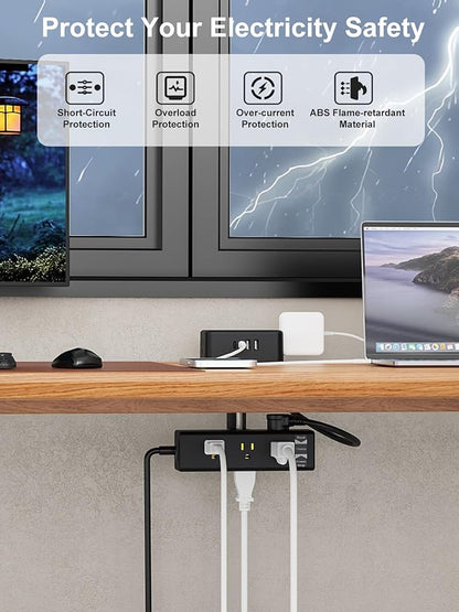 Desk Clamp Power Strip 13 Outlet 2USB-C Ports, 2 USB-A Ports, Desktop Edge - Image 4