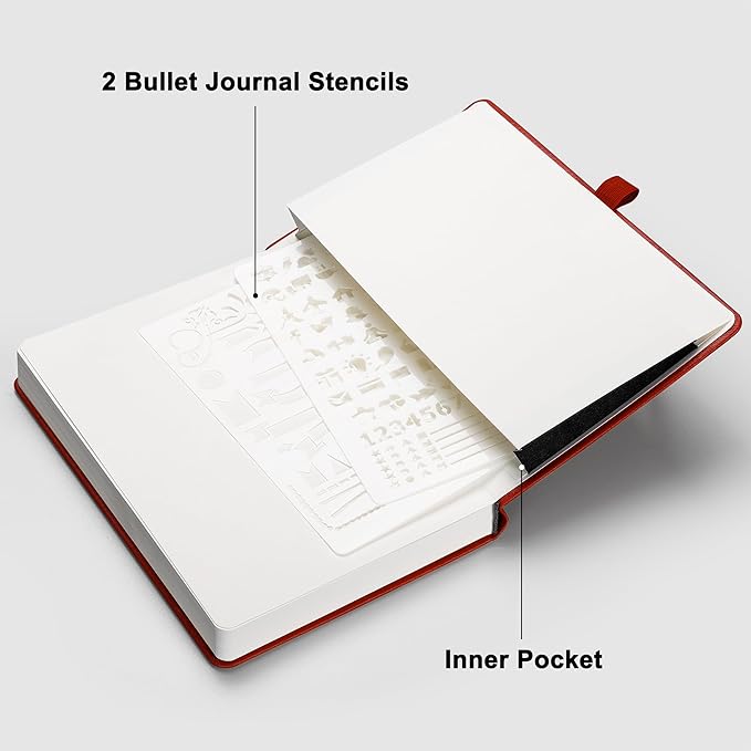 RETTACY Bullet Dotted Journal Notebook, 256 Pages, A5 Medium Size, Leather - Image 7