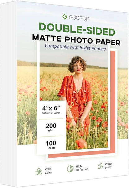 Double Sided Matte Photo Paper 4x6, Goefun 200GSM/54LB Inkjet Printer Paper by Goefun