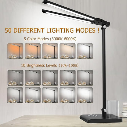 Dimmable LED Desk Lamp with USB Charging Port, 50 Lighting Modes Dual Swing Arm - Image 4