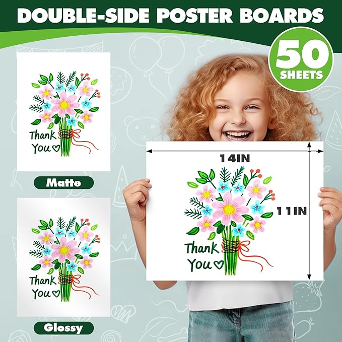 TUXIYA 50 Pack White Poster Board, 250GSM/92LB Heavy-Weight Blank Poster Board - Image 2