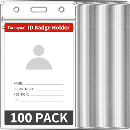 Turxayox 100 Pcs Clear ID Badge Holder, Vertical Plastic Name Tag Protector by Turxayox