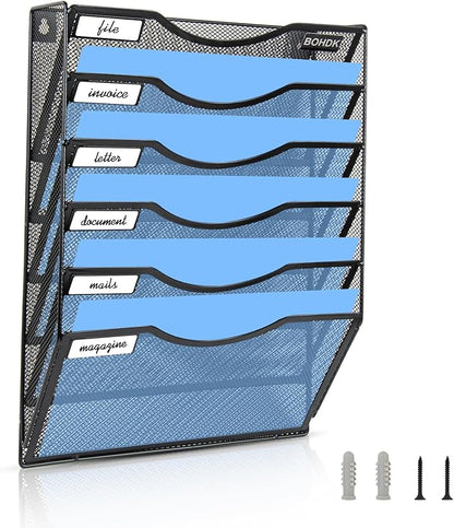 Wall File Organizer, 6 Tier Hanging File Folder Mail Organizer, Vertical Mesh - Image 2