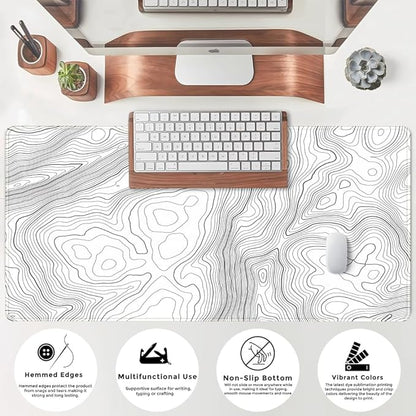 Mechanical Cattle Desk Mat Large Gaming White Mouse Pad Minimalist Topographic - Image 5