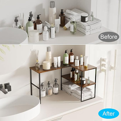 Golener Countertop Organizer Corner Shelf, 2 Tier Adjustable Stackable Corner - Image 5