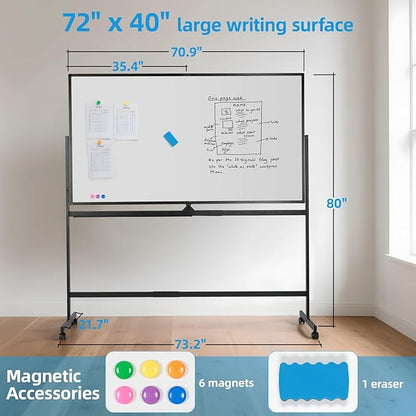 VOWNER Double-Sided Magnetic Whiteboard, Reversible Rolling White Board - Image 2