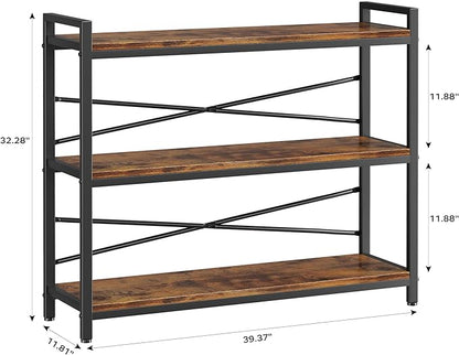 3 Tier Bookshelf 39.37" Width, Long Industrial Bookcase, Vintage Farmhouse - Image 3