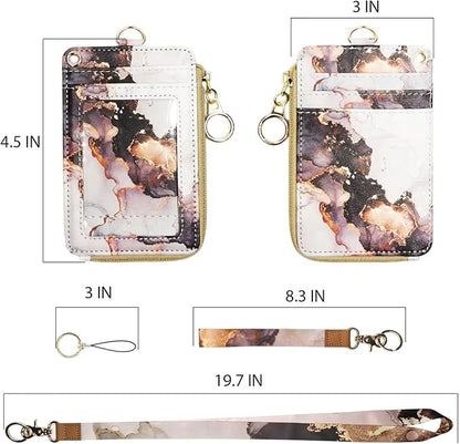 Marble ID Badge Holder with Lanyard, Card Name Tag Holders with Zipper - Image 5