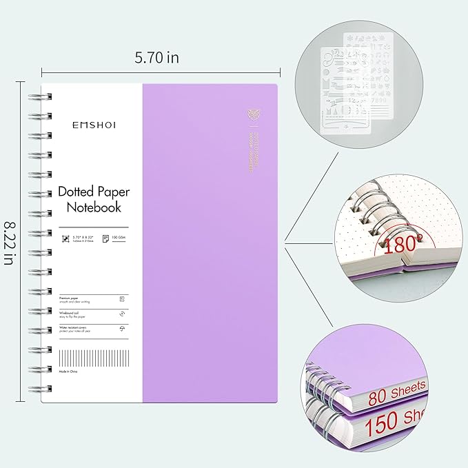 EMSHOI A5 Spiral Notebook Bullet Dotted journal, Small 5.7" X 8.22", 300 - Image 3