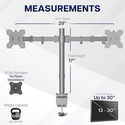 VIVO Dual Monitor Desk Mount, Heavy Duty Fully Adjustable Steel Stand, Holds 2 - Image 4