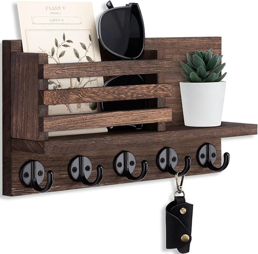Lwenki Key Holder for Wall – Decorative Wooden Mail Holder and Key Shelf by Lwenki