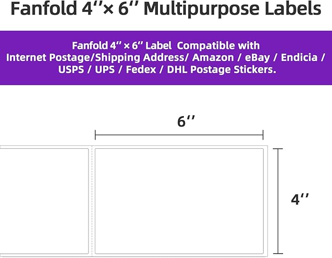 AveneMark 4 Stacks 2000 Labels 4" x 6" Fanfold Direct Thermal Labels, Postage - Image 3