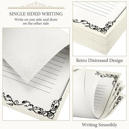 Sabary 200 Sheets Lined Stationary Writing Paper 8.5 x 11 Inch Fancy Vintage - Image 3