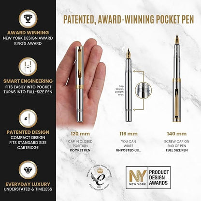 Scriveiner Luxury EDC Fountain Pen, Stunning Silver Chrome Luxury Pen, Real - Image 4
