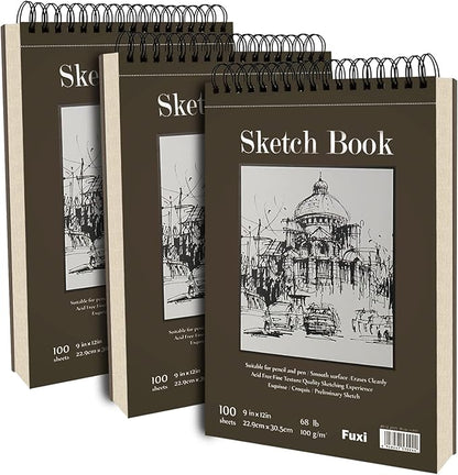 9"X12" Sketch Book Bulk, Top Spiral Bound Sketch Pad, 3 Pack 100 Sheets Each - Image 9
