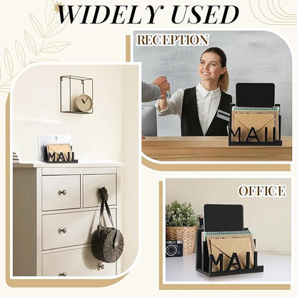 Vercraft 2 Slot Mail Organizer Holder Countertop Wooden Mail Black Letter Holder - Image 6