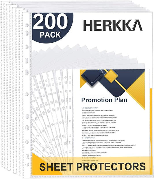 Sheet Protectors, HERKKA 200 Pack Upgrade Clear Plastic Page Protectors Sheet by HERKKA