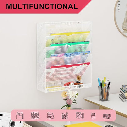 GDINDINFAN Hanging Wall File Organizer 6 Tier Wall Mounted File Holder Document - Image 6