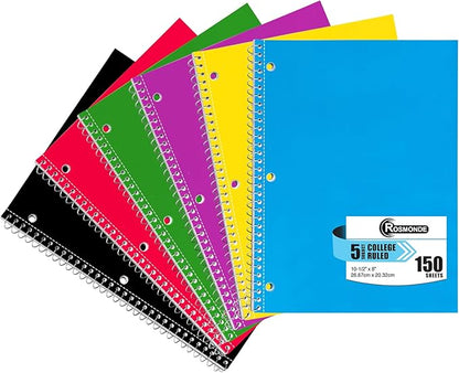 Rosmonde 5 Subject Notebook College Ruled, 6 Value Pack, 300 Pages, 8 x 10-1/2" by Rosmonde