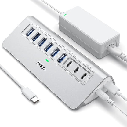 Powered USB Hub 10Gbps, intpw 9-Port USB 3.2 Hub, USB C Hub by intpw