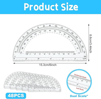 CertBuy 48 Pack Clear Protractor 6 Inch, Plastic Protractor Math Protractors - Image 2
