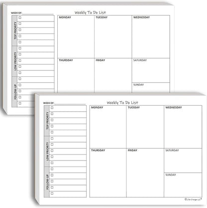 Weekly TO DO List Notepads Task Pad Planner w/Daily Checklist, Priority ToDo & by LifeCharge