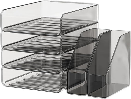 Clear Paper Organizer with Movable Bookends, 4-Tier Letter Tray Organizer by Unknown