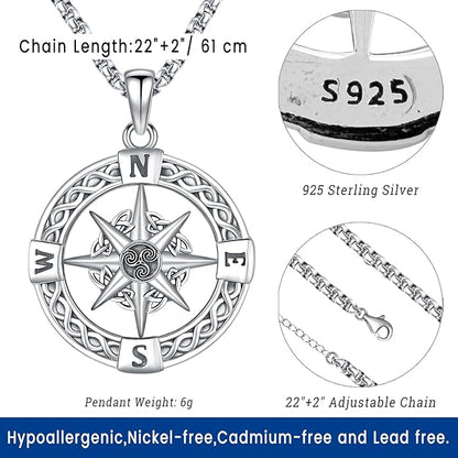 Compass Necklace for Women Men 925 Sterling Silver Pendant Urn Necklaces for - Image 2
