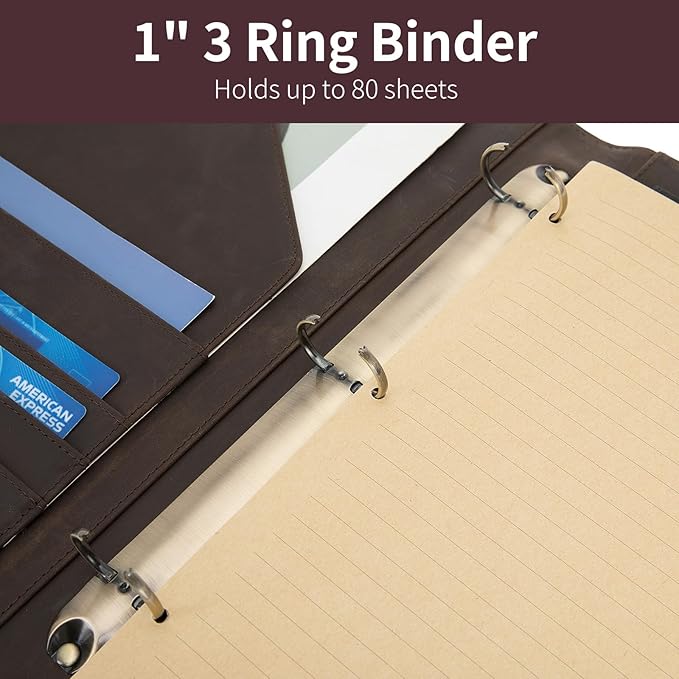 Geslun Genuine Leather 3 Ring Binder, 8.5 x 11 Letter Size Folio - Image 8