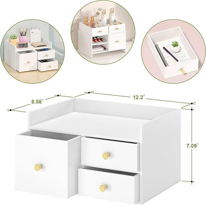 Bamboo Desk Organizer with Drawers Wooden Desktop Storage Drawers - Image 3