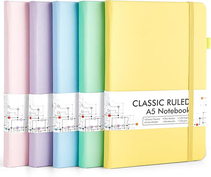 feela 5 Pack Notebooks Journals Bulk, Hardcover Classic Ruled Lined Journals by feela