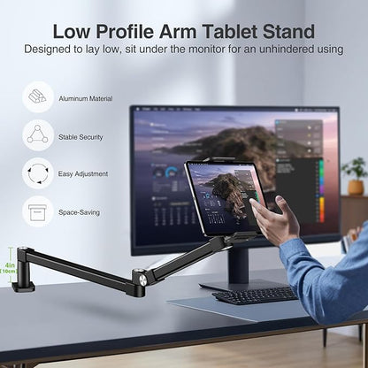 elitehood 28in Long Arm iPad Desk Mount, Heavy Duty Aluminum Tablet Arm Mount - Image 2
