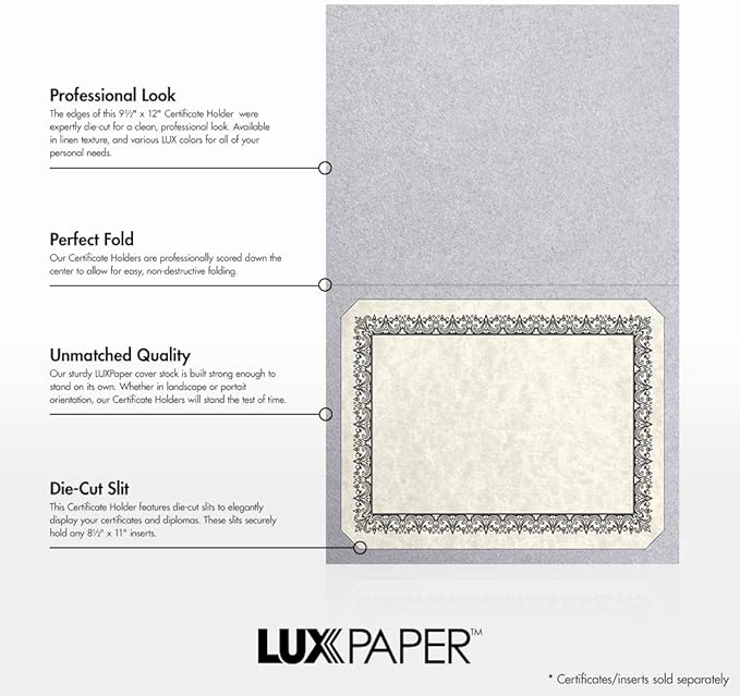 LUXPaper 9.5" x 12" Certificate Holders | Silver Metallic | 105lb. Cover | 250 - Image 2