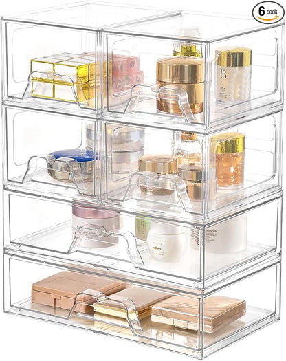Stebopum 6 Pack Stackable Storage Drawers Clear Acrylic Organizer Makeup by Stebopum