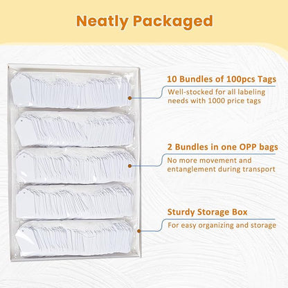 1000 PCS White Price Tags with String Attached, 1.75 x 1.1 Inches, Goefun - Image 4