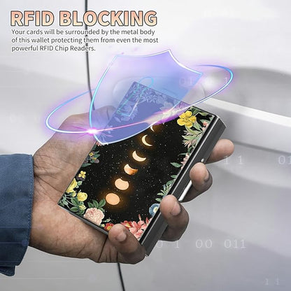 BWEGRHE Slim Credit Card Holder, Moon Flower RFID Blocking Metal Wallet - Image 3