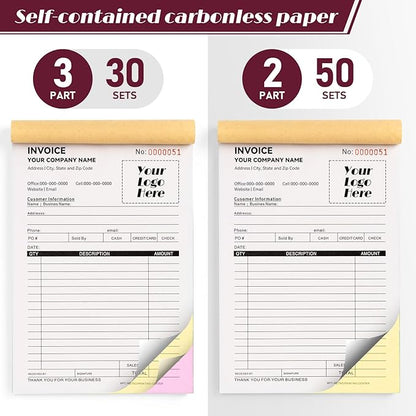 100 Sets Custom 5.7" X 8.5" Invoice Receipt Book, Personalized Duplicate - Image 8