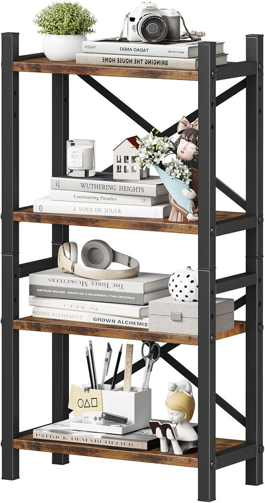 Desktop Bookshelf, 4-Tier Stackable Narrow Bookcase, Adjustable Industrial Desk by Homeiju