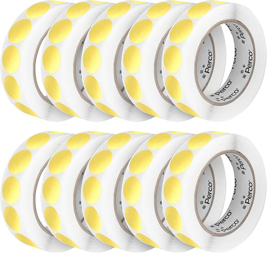 Perco Metallic Gold 1-Inch Perforated Circle Dot Sticker Labels — 10 Rolls by Perco