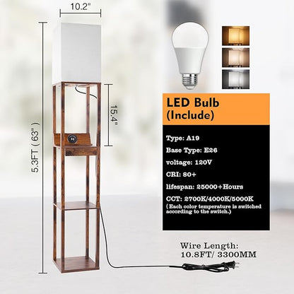 RUNTOP Floor Lamp with Shelves, Shelf Floor Lamp with Wireless Charger & 2 - Image 5