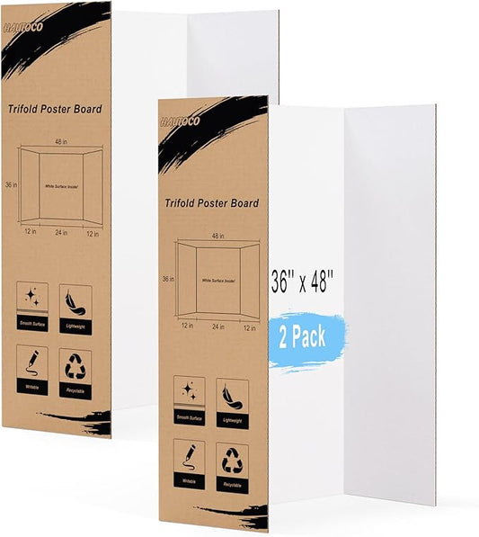 HAUTOCO 36'' x 48'' Trifold Poster Board 2 Pack Large Tri Fold Project Boards by HAUTOCO