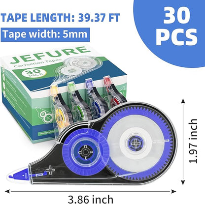 JEFURE 30 Pcs Colorful Correction Tape, 39.4 Ft White Wrong Out Tear-Resistant - Image 2
